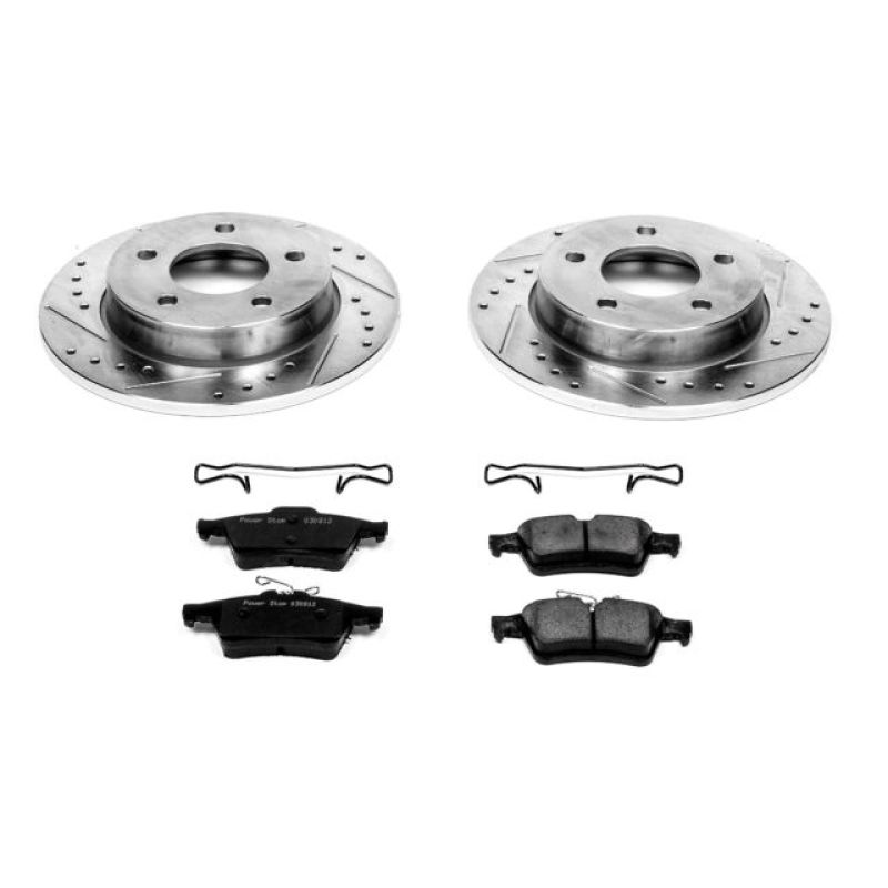 Mazda 3 Brake Kit - Rear - PowerStop - Z23 Evolution Sport + Drilled & Slotted Rotors + Carbon-Fiber Ceramic Pads - `06-`13