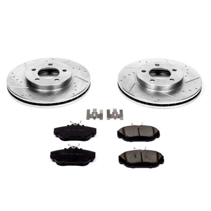 Ford Taurus Brake Kit - Front - PowerStop - Drilled & Slotted Rotors + Carbon-Fiber Ceramic Pads - `94-`00