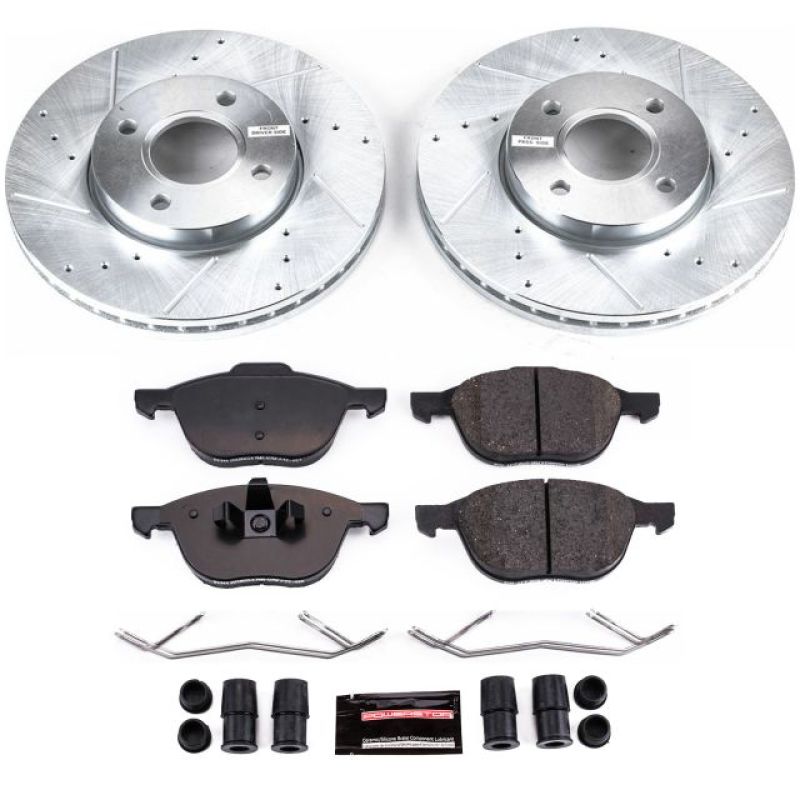 Ford Focus Brake Kit - Front - PowerStop - Z23 Evolution Sport + Carbon-Fiber Ceramic Pads + Drilled & Slotted Rotors - `05-`07 Ford Focus Brake Kit - Front - PowerStop - Z23 Evolution Sport + Carbon-Fiber Ceramic Pads + Drilled & Slotted Rotors - `05-`07