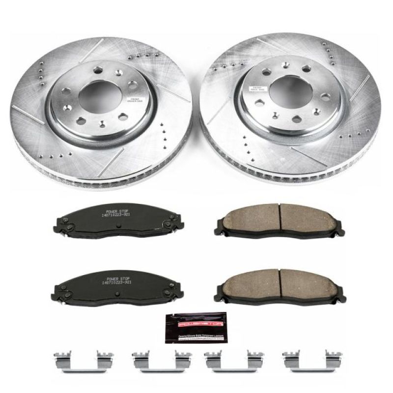 Cadillac CTS Brake Kit - Front - PowerStop - Z23 Evolution Sport - Drilled & Slotted Rotors + Carbon-Fiber Ceramic Pads - `03-`05