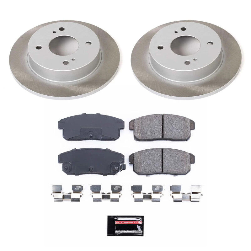 Toyota Corolla Brake Kit - Front + Rear - PowerStop - Z23 Evolution, Ceramic Pads, Drilled & Slotted Rotors, Drum + Shoe Kit - `00-`02