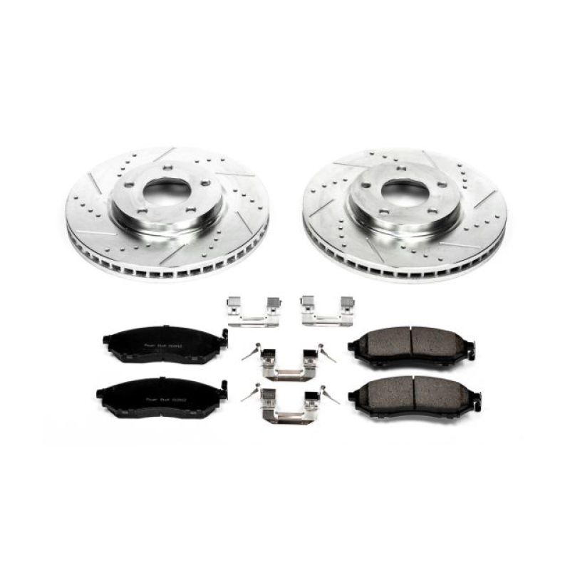 Infiniti M45 Brake Kit - Front - PowerStop - Drilled & Slotted Rotors + Carbon-Fiber Ceramic Pads - `03-`04