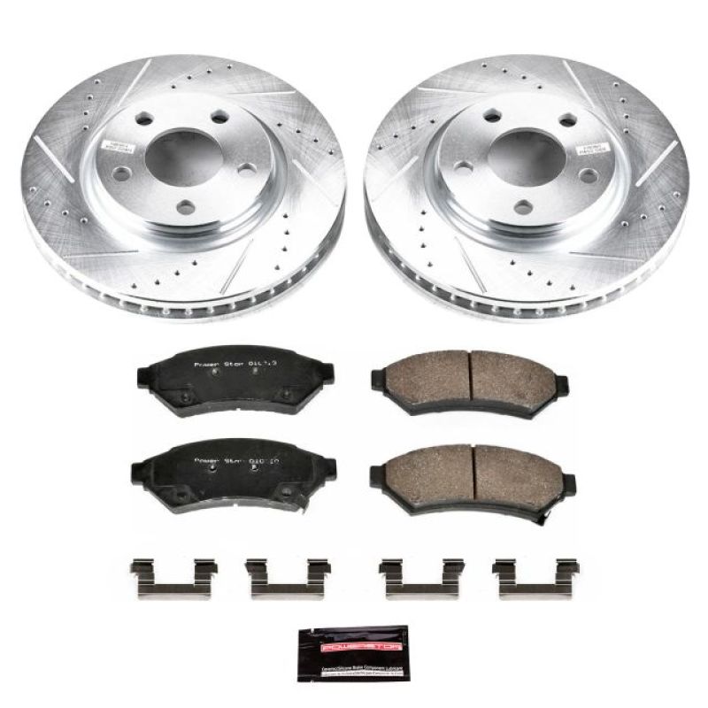 Buick Allure Brake Kit - Front - PowerStop - Drilled & Slotted Rotors + Carbon-Fiber Ceramic Pads - `05-`09