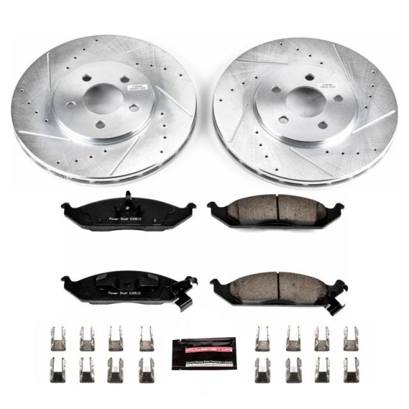 Chrysler Cirrus Brake Kit - Front - PowerStop - Drilled & Slotted Rotors + Carbon-Fiber Ceramic Pads - `95-`00
