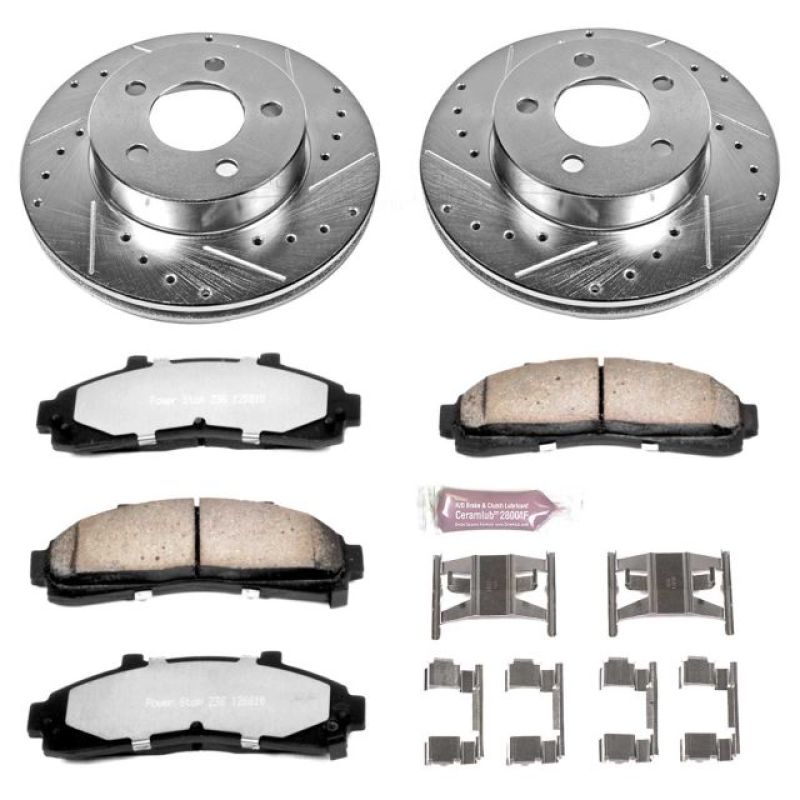Ford Explorer Brake Kit - Front - PowerStop - Z36 Truck & Tow + Drilled & Slotted Rotors + Carbon-Fiber Ceramic Pads - `95-`01