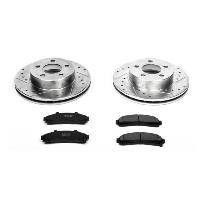 Ford Explorer Brake Kit - Front - PowerStop - Drilled & Slotted Rotors + Carbon-Fiber Ceramic Pads - `95-`01