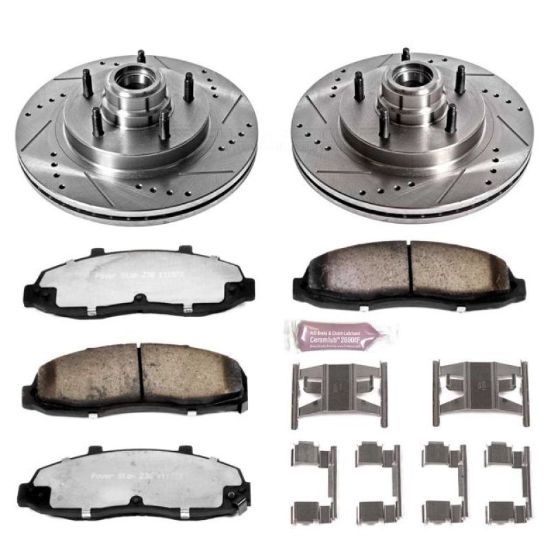 Ford F-150 Brake Kit - Front - PowerStop - Drilled & Slotted Rotors + Carbon-Fiber Ceramic Pads - `97-`00