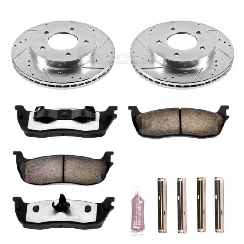 Ford F-150 Brake Kit - Front - PowerStop - Drilled & Slotted Rotors + Carbon-Fiber Ceramic Pads - `97-`03 Ford F-150 Brake Kit - Front - PowerStop - Drilled & Slotted Rotors + Carbon-Fiber Ceramic Pads - `97-`03