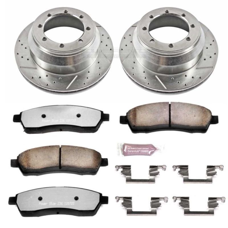Ford F-350 Super Duty Brake Kit - Rear - PowerStop - Z36 Truck & Tow, Drilled & Slotted Rotors, Carbon-Fiber Ceramic Pads - `99-`04