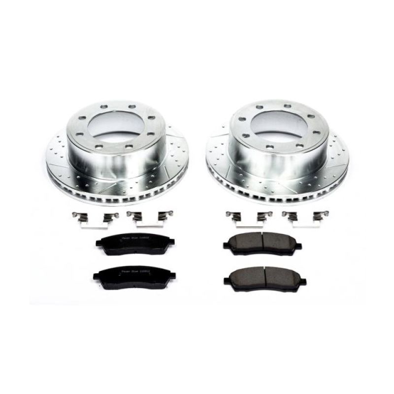 Ford Excursion Brake Kit - Rear - PowerStop - Drilled & Slotted Rotors + Carbon-Fiber Ceramic Pads - `00-`05