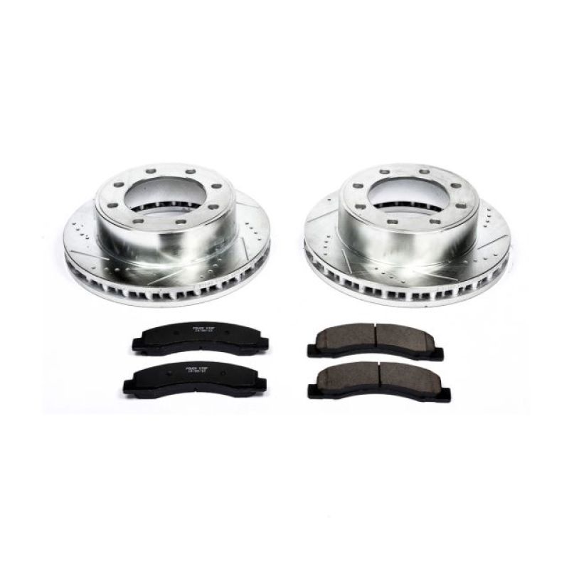 Ford Excursion Brake Kit - Front - PowerStop - Drilled & Slotted Rotors + Carbon-Fiber Ceramic Pads - `00-`05