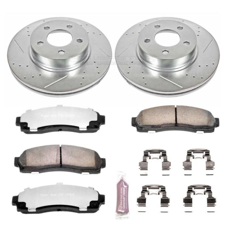 Ford Explorer Sport Brake Kit - Front - PowerStop - Drilled & Slotted Rotors + Carbon-Fiber Ceramic Pads - `01-`03