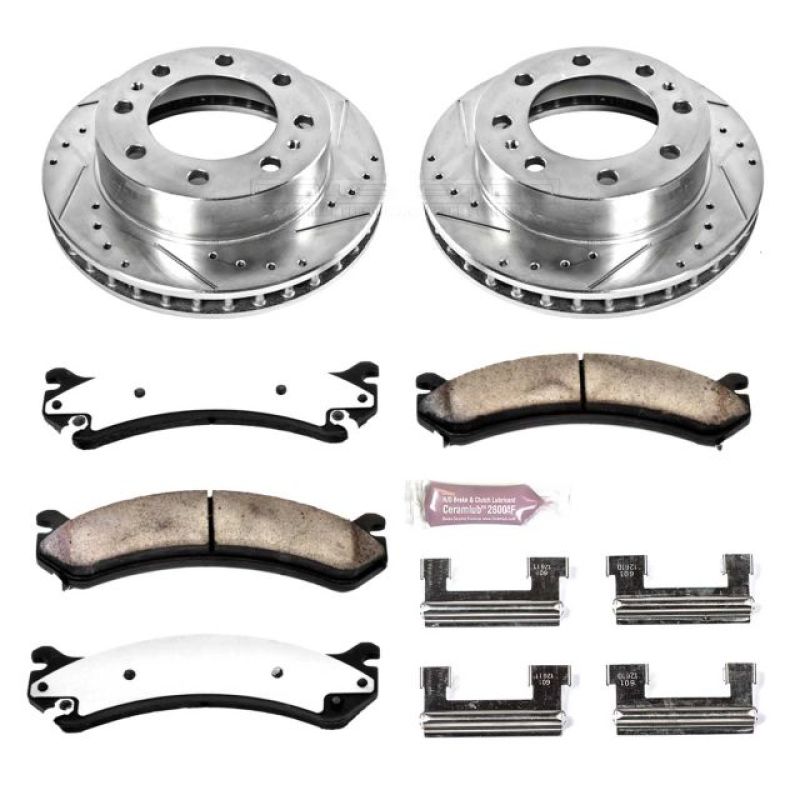 Cadillac DeVille Brake Kit - Front - PowerStop - Z36 Truck & Tow + Drilled & Slotted Rotors + Carbon-Fiber Ceramic Pads - `00-`05