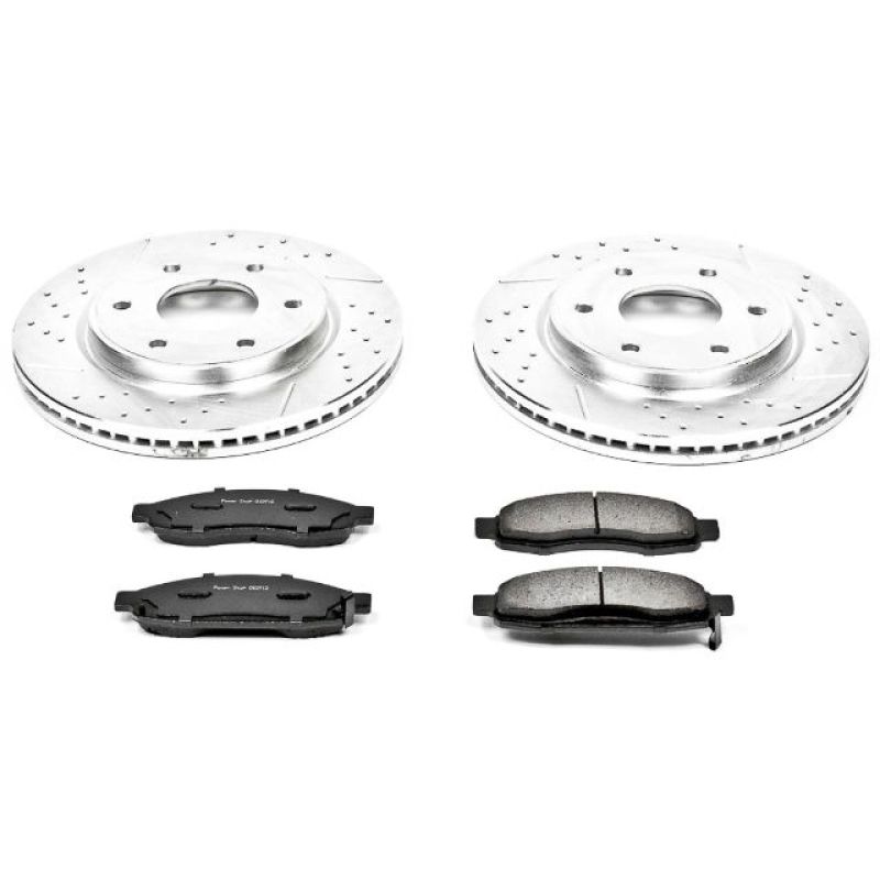 Infiniti QX56 Brake Kit - Front - PowerStop - Z23 Evolution Sport + Drilled & Slotted Rotors + Carbon-Fiber Ceramic Pads - `05-`07