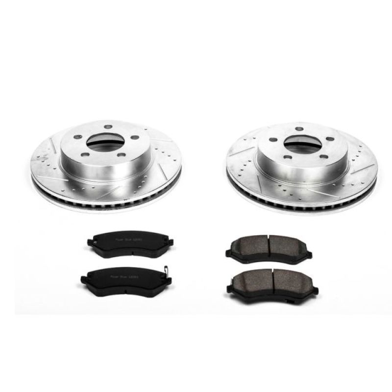 Jeep Liberty Brake Kit - Front - PowerStop - Drilled & Slotted Rotors + Carbon-Fiber Ceramic Pads - `02-`07