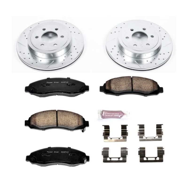 Dodge Dakota Brake Kit - Front - PowerStop - Drilled & Slotted Rotors + Carbon-Fiber Ceramic Pads - `03-`04