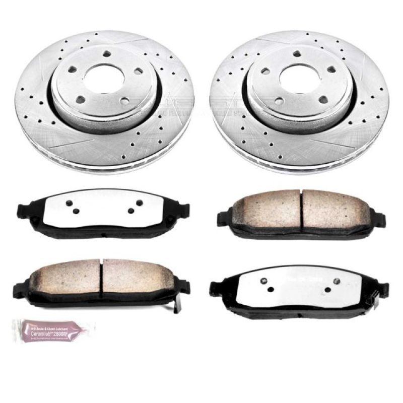 Jeep Commander Brake Kit - Front - PowerStop - Drilled & Slotted Rotors + Carbon-Fiber Ceramic Pads - `06-`10