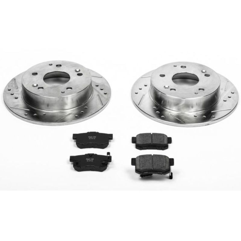 Acura Integra Brake Kit - Rear - PowerStop - Z23 Evolution Sport + Drilled & Slotted Rotors + Carbon-Fiber Ceramic Pads - `97-`01