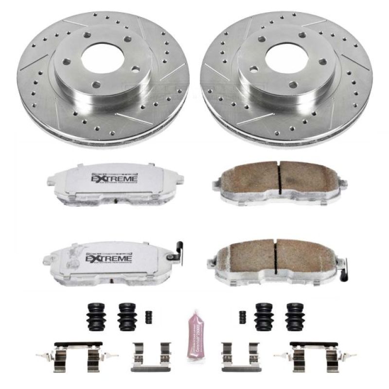 Infiniti I30 Brake Kit - Front - PowerStop - Drilled & Slotted Rotors + Carbon-Fiber Ceramic Pads - `00-`01