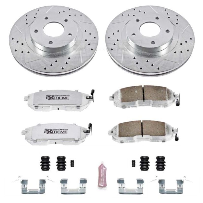 Infiniti I35 Brake Kit - Front - PowerStop - Drilled & Slotted Rotors + Carbon-Fiber Ceramic Pads - `02-`04