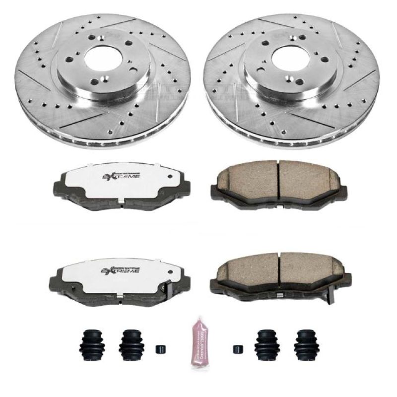 Honda Pilot Brake Kit - Front - PowerStop - Drilled & Slotted Rotors + Carbon-Fiber Ceramic Pads - `03-`08
