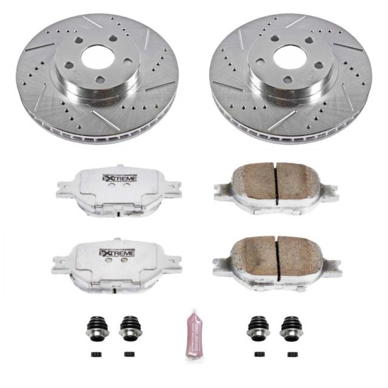 Scion tC Brake Kit - Front - PowerStop - Drilled & Slotted Rotors + Carbon-Fiber Ceramic Pads - `05-`10