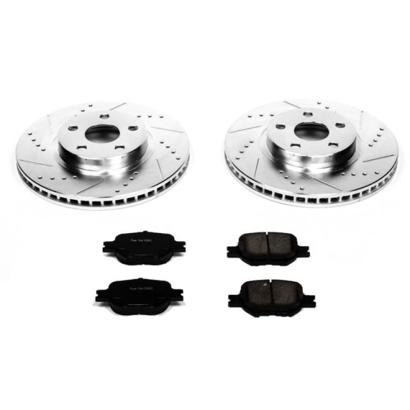 Scion tC Brake Kit - Front - PowerStop - Drilled & Slotted Rotors + Carbon-Fiber Ceramic Pads - `05-`10