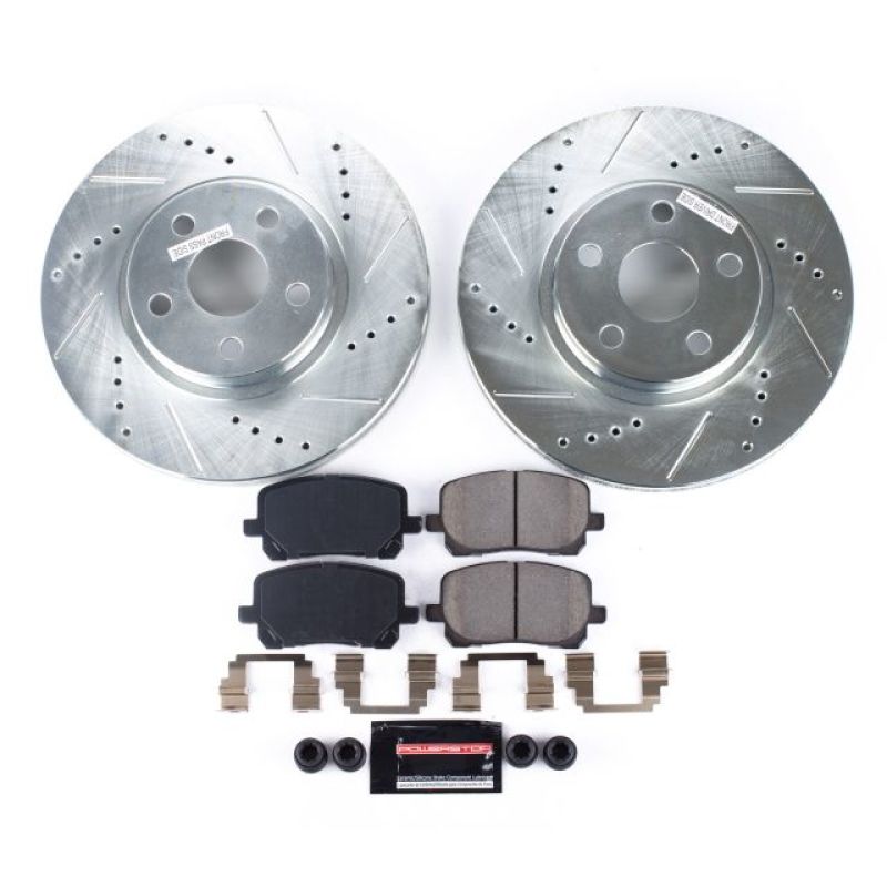 Pontiac Vibe Brake Kit - Front - PowerStop - Drilled & Slotted Rotors + Carbon-Fiber Ceramic Pads - `03-`08