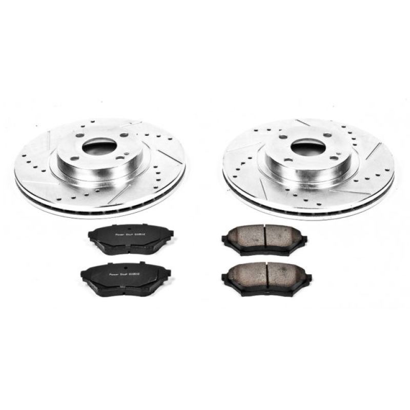 Mazda Miata Brake Kit - Front - PowerStop - Z23 Evolution Sport + Drilled & Slotted Rotors + Carbon-Fiber Ceramic Pads - `01-`05 Mazda Miata Brake Kit - Front - PowerStop - Z23 Evolution Sport + Drilled & Slotted Rotors + Carbon-Fiber Ceramic Pads - `01-`05