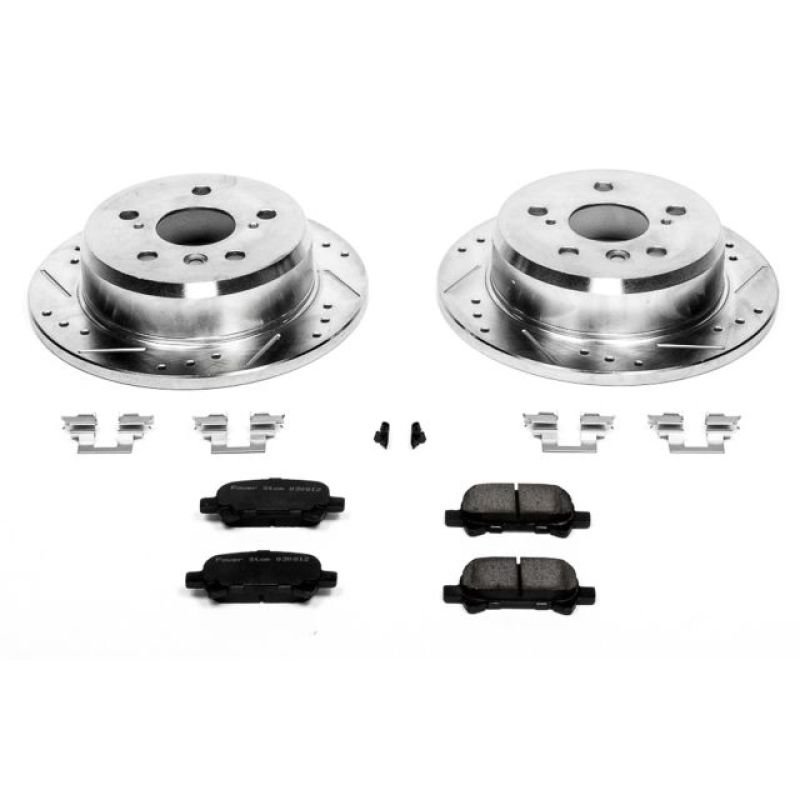 Toyota Avalon Brake Kit - Rear - PowerStop - Drilled & Slotted Rotors + Carbon-Fiber Ceramic Pads - `05-`07