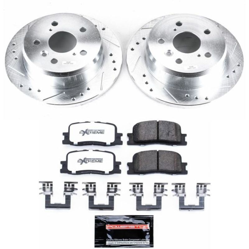 Lexus ES300 Brake Kit - Rear - PowerStop - Drilled & Slotted Rotors + Carbon-Fiber Ceramic Pads - `02-`03