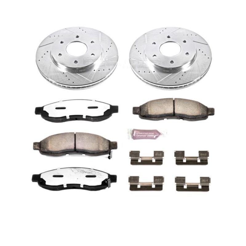 Infiniti QX56 Brake Kit - Front - PowerStop - Drilled & Slotted Rotors + Carbon-Fiber Ceramic Pads - `04-`05