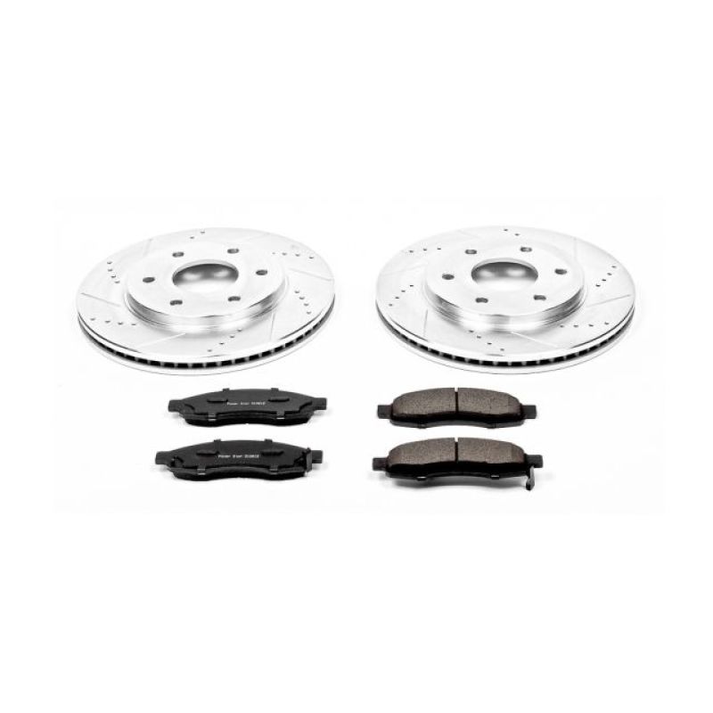 Infiniti QX56 Brake Kit - Front - PowerStop - Drilled & Slotted Rotors + Carbon-Fiber Ceramic Pads - `04-`05