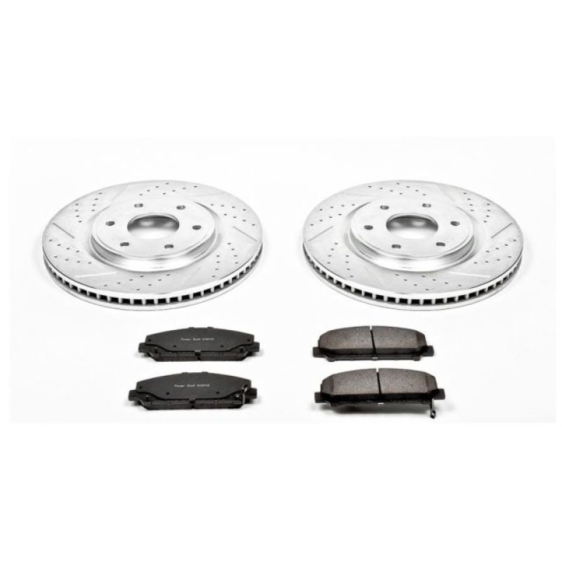 Infiniti QX56 Brake Kit - Front - PowerStop - Z23 Evolution Sport with Drilled & Slotted Rotors + Carbon-Fiber Ceramic Pads - `06-`07