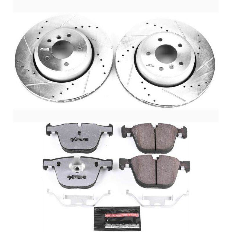 BMW 5 Series Brake Kit - Rear - PowerStop - Drilled & Slotted Rotors + Carbon-Fiber Ceramic Pads - `04-`05