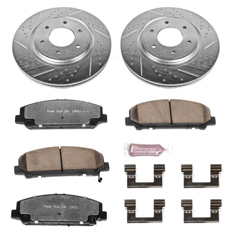 Infiniti QX56 Brake Kit - Front - PowerStop - Drilled & Slotted Rotors + Carbon-Fiber Ceramic Pads - `08-`10