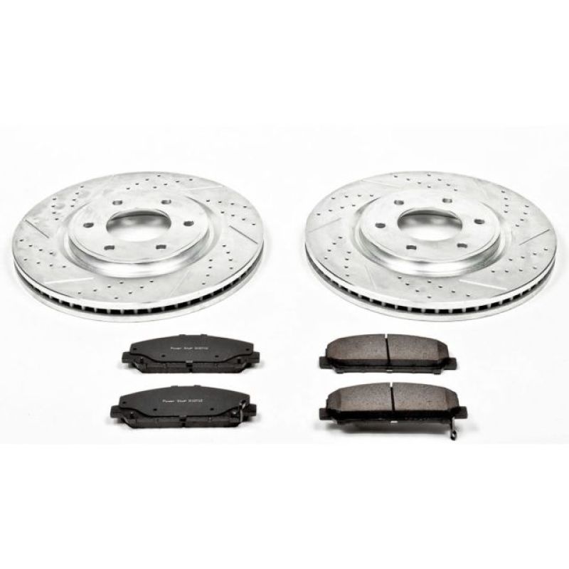 Infiniti QX56 Brake Kit - Front - PowerStop - Drilled & Slotted Rotors + Carbon-Fiber Ceramic Pads - `08-`10