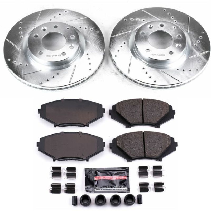 Mazda RX-8 Brake Kit - Front - PowerStop - Drilled & Slotted Rotors + Carbon-Fiber Ceramic Pads - `04-`08