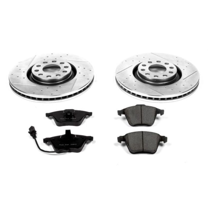 Audi A4 Brake Kit - Front - PowerStop - Drilled & Slotted Rotors + Carbon-Fiber Ceramic Pads - `05-`09