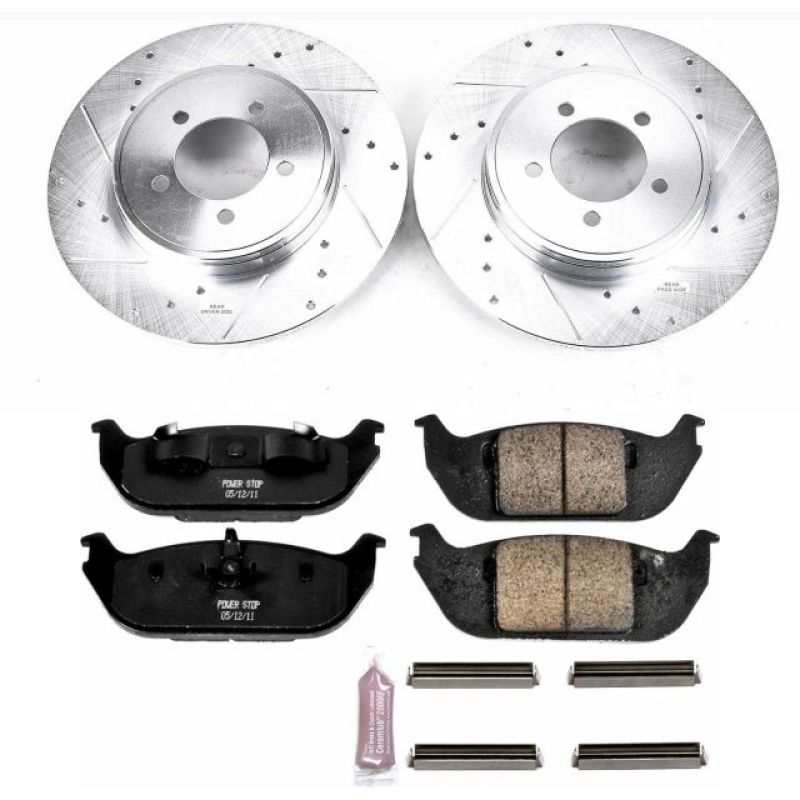 Lincoln Aviator Brake Kit - Rear - PowerStop - Z23 Evolution Sport - Drilled & Slotted Rotors + Carbon-Fiber Ceramic Pads - `03-`05