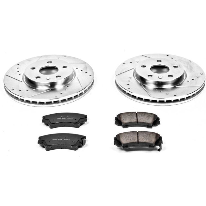 Saab 9-5 Brake Kit - Front - PowerStop - Drilled & Slotted Rotors + Carbon-Fiber Ceramic Pads - 2011 Saab 9-5 Brake Kit - Front - PowerStop - Drilled & Slotted Rotors + Carbon-Fiber Ceramic Pads - 2011