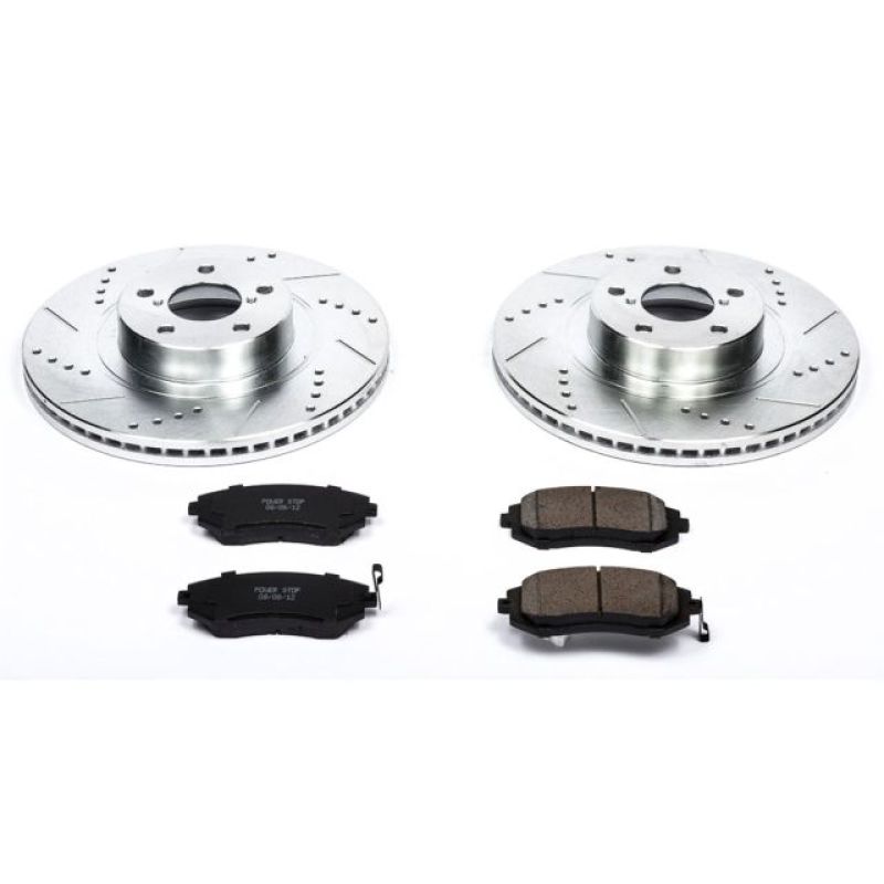 Subaru Baja Brake Kit - Front - PowerStop - Drilled & Slotted Rotors + Carbon-Fiber Ceramic Pads + Hardware - `04-`06 Subaru Baja Brake Kit - Front - PowerStop - Drilled & Slotted Rotors + Carbon-Fiber Ceramic Pads + Hardware - `04-`06