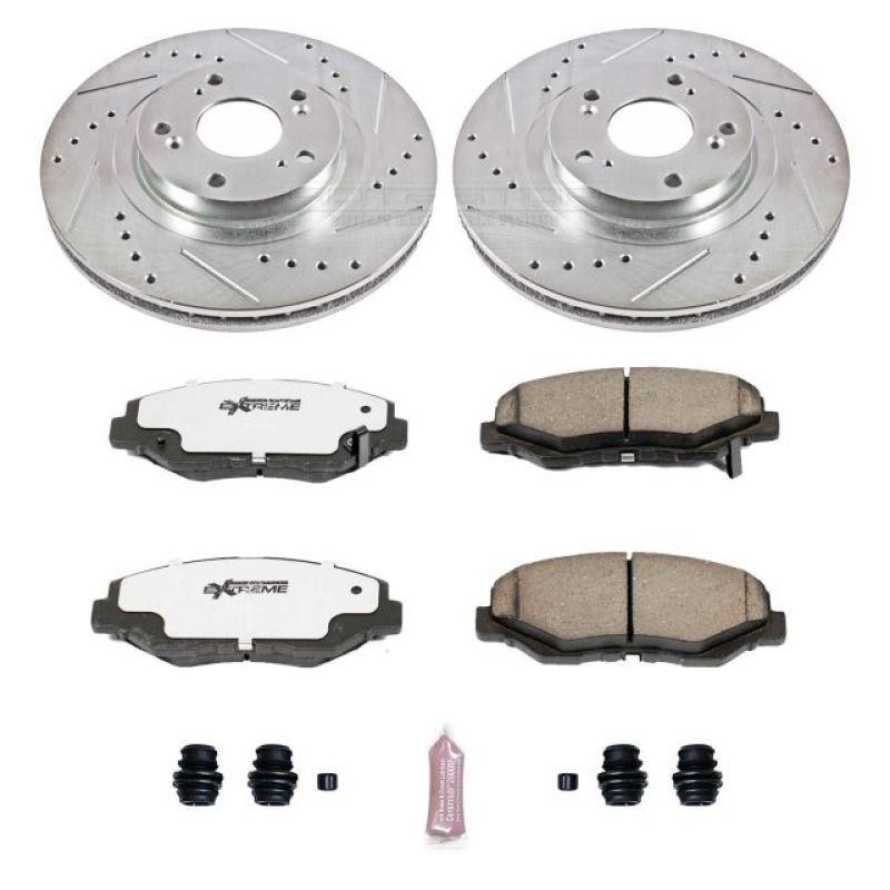 Acura ILX Brake Kit - Front - PowerStop - Drilled & Slotted Rotors + Carbon-Fiber Ceramic Pads - `13-`15