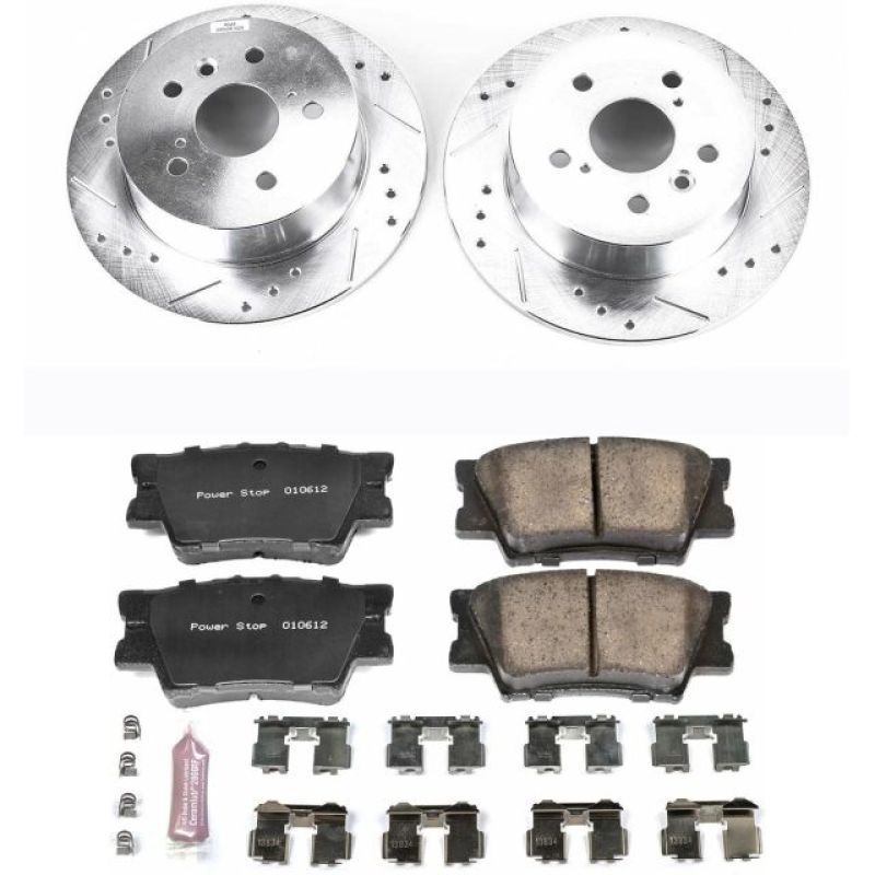Lexus ES350 Brake Kit - Rear - PowerStop - Drilled & Slotted Rotors + Carbon-Fiber Ceramic Pads - `07-`12