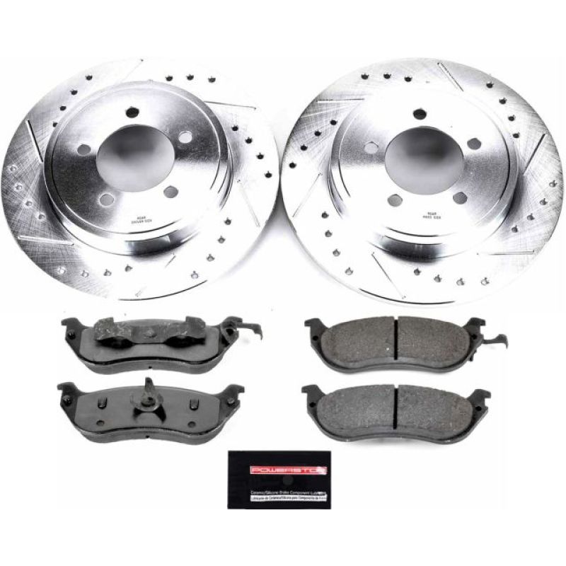 Ford Explorer Brake Kit - Rear - PowerStop - Z36 Truck & Tow Kit with Drilled & Slotted Rotors + Carbon-Fiber Ceramic Pads - `02-`05