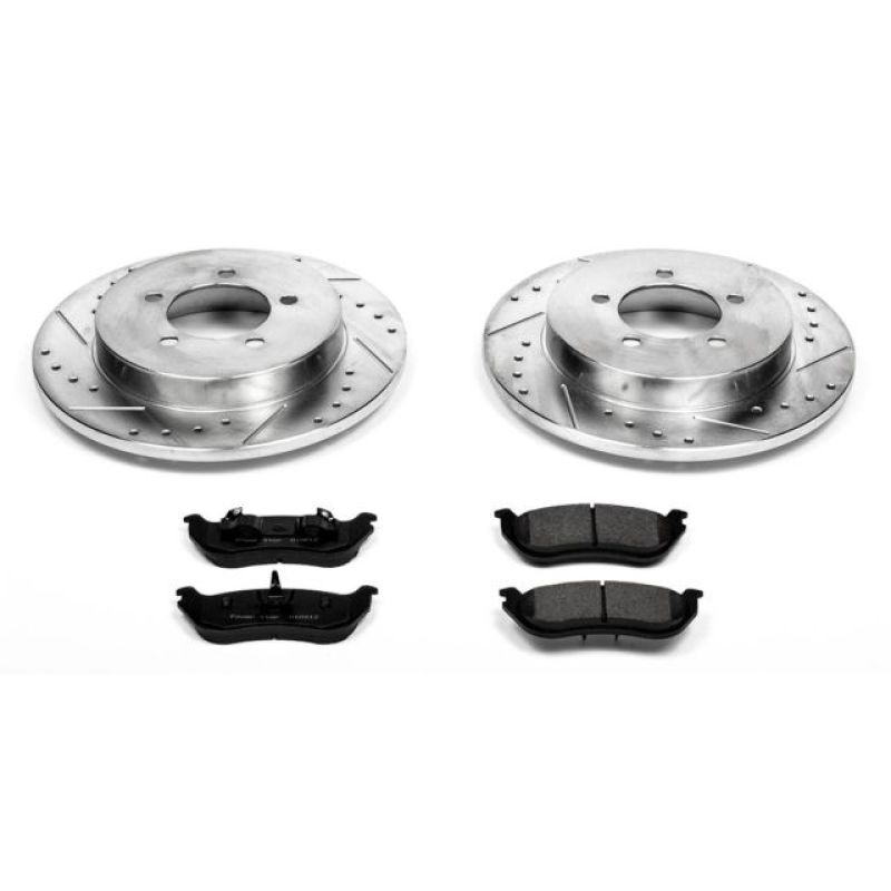 Ford Explorer Brake Kit - Rear - PowerStop - Drilled & Slotted Rotors + Carbon-Fiber Ceramic Pads - `02-`05