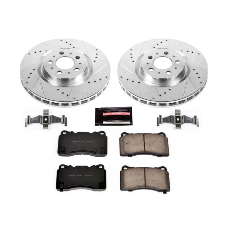 Volvo S60 Brake Kit - Front - PowerStop - Drilled & Slotted Rotors + Carbon-Fiber Ceramic Pads - `04-`07