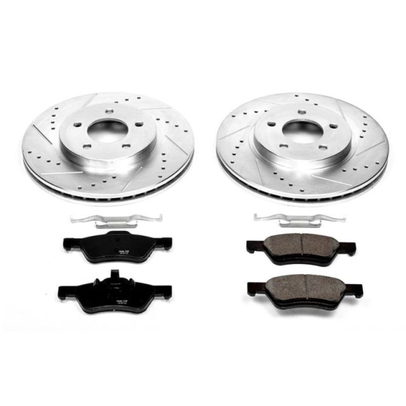 Ford Escape Brake Kit - Front - PowerStop - Drilled & Slotted Rotors + Carbon-Fiber Ceramic Pads - `05-`10