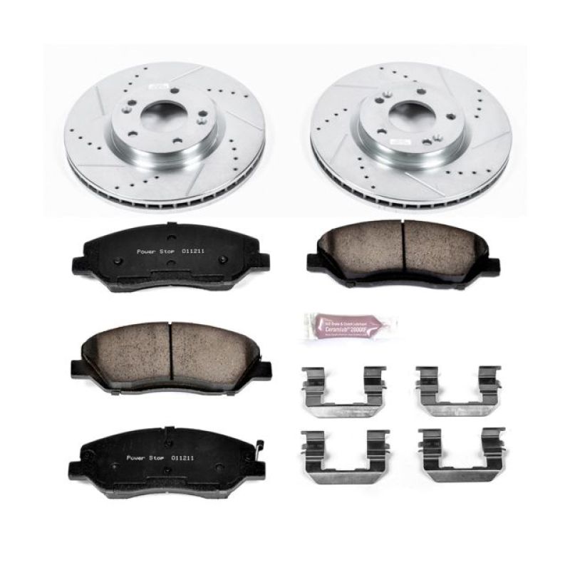 Hyundai Santa Fe Brake Kit - Front - PowerStop - Z23 Evolution Sport - Drilled & Slotted Rotors + Carbon-Fiber Ceramic Pads - `07-`09