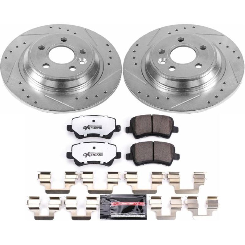 Volvo S60 Brake Kit - Rear - PowerStop - Drilled & Slotted Rotors + Carbon-Fiber Ceramic Pads - `11-`18